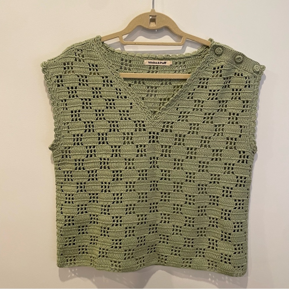 Misha & Puff Crochet Lattice Wool Vest Small